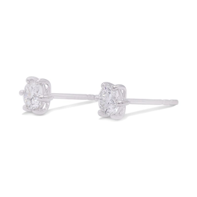 18 Carat White Gold Round Brilliant Cut Diamond Stud Earrings