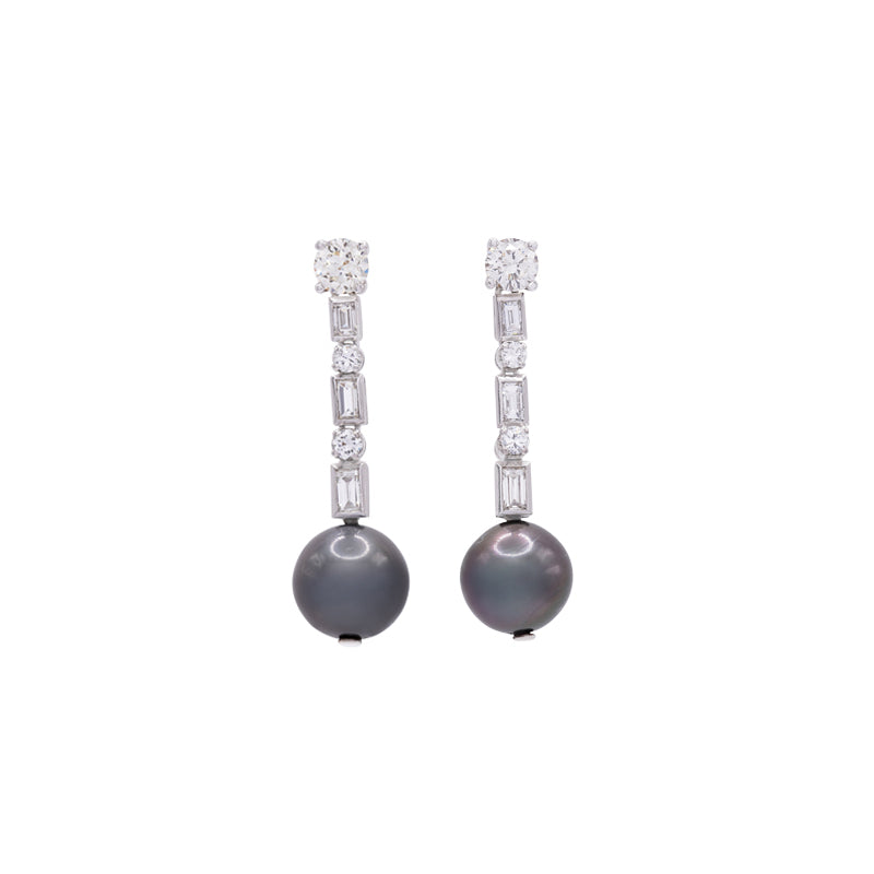 18 Carat White Gold Tahitian Pearl & Diamond Drop Earrings