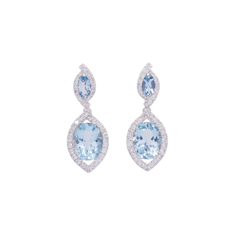 18 Carat White Gold Aquamarine & Diamond Drop Earrings