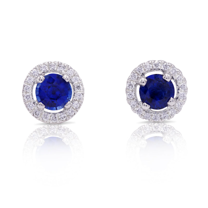 18 Carat White Gold Sapphire & Diamond Halo Stud Earrings