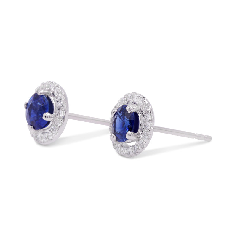 18 Carat White Gold Sapphire & Diamond Halo Stud Earrings