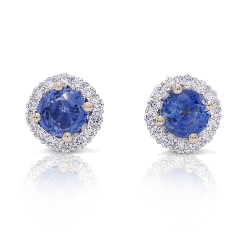 18 Carat White Gold Sapphire & Diamond Halo Earrings