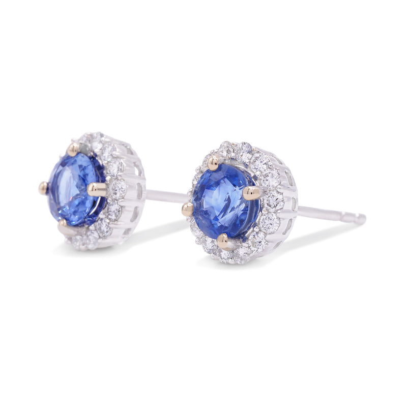 18 Carat White Gold Sapphire & Diamond Halo Earrings
