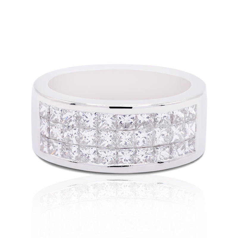 Platinum Princess Cut Diamond Three-Row Ring