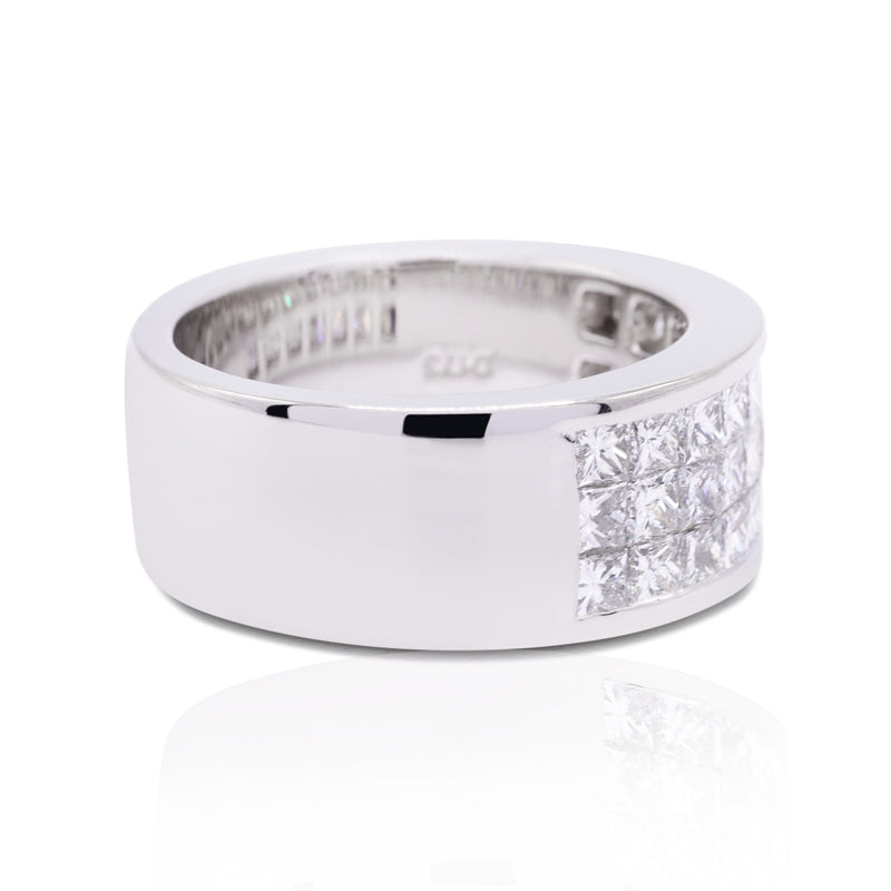 Platinum Princess Cut Diamond Three-Row Ring