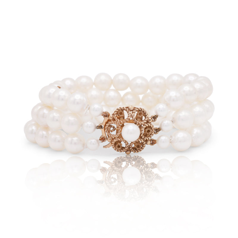 Pre-Owned 9 Carat Yellow Gold Pearl Bracelet