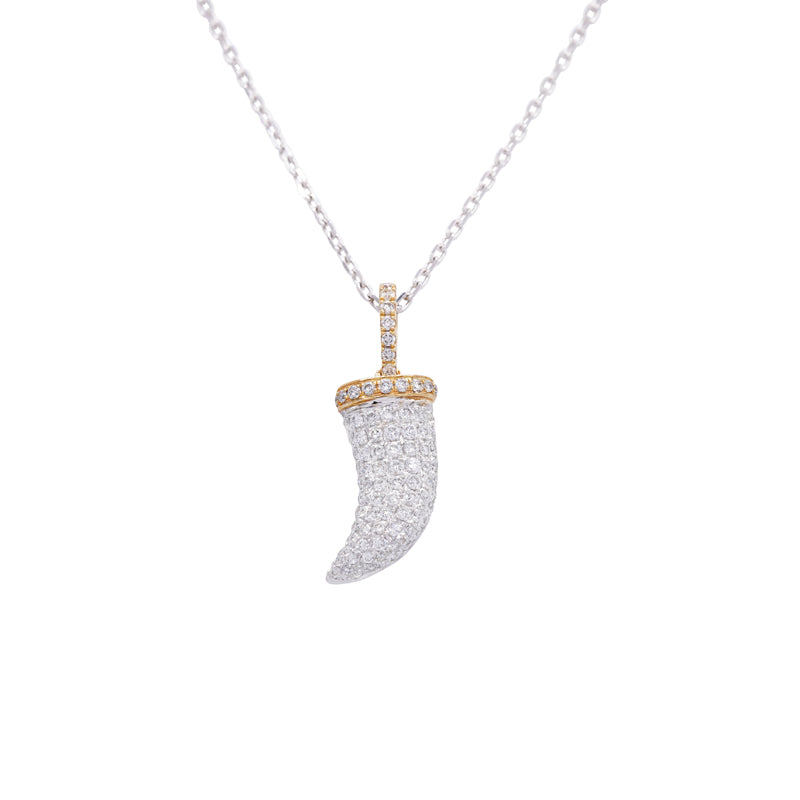 18 Carat White & Yellow Gold Diamond 'Shark Tooth' Pendant on Chain