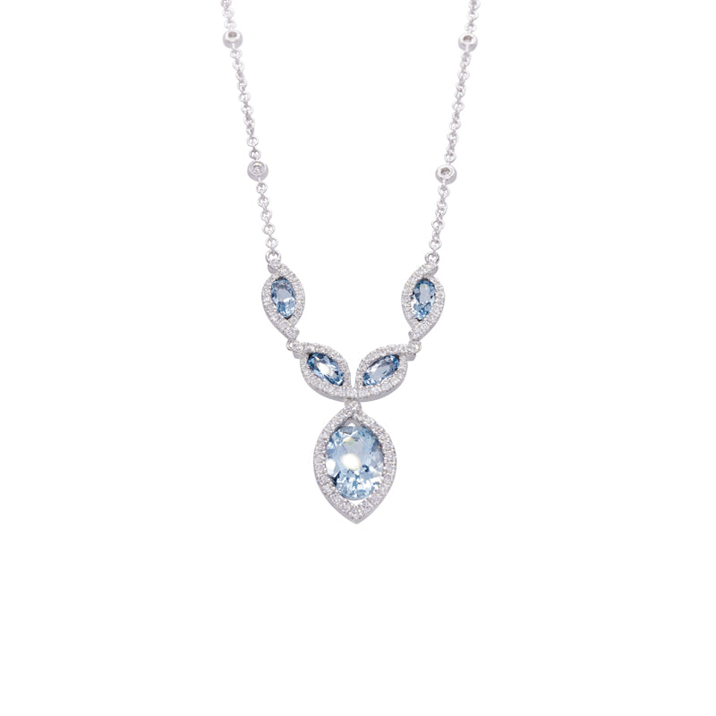 18 Carat White Gold Aquamarine & Diamond Necklace