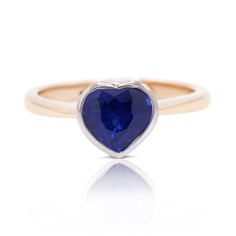 18 Carat Yellow & White Gold Heart Shaped 1.48ct Sapphire Ring