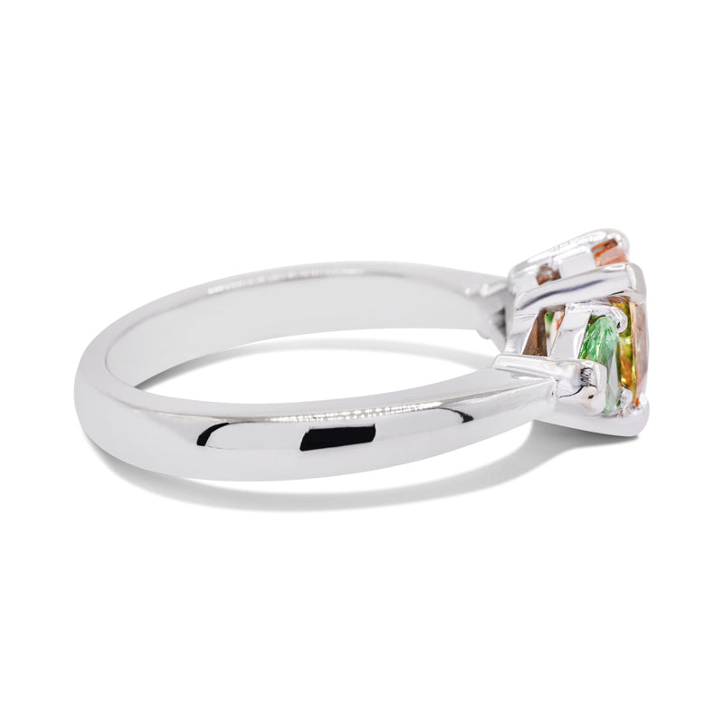 18 Carat White Gold Orange Sapphire & Tsavorite Ring