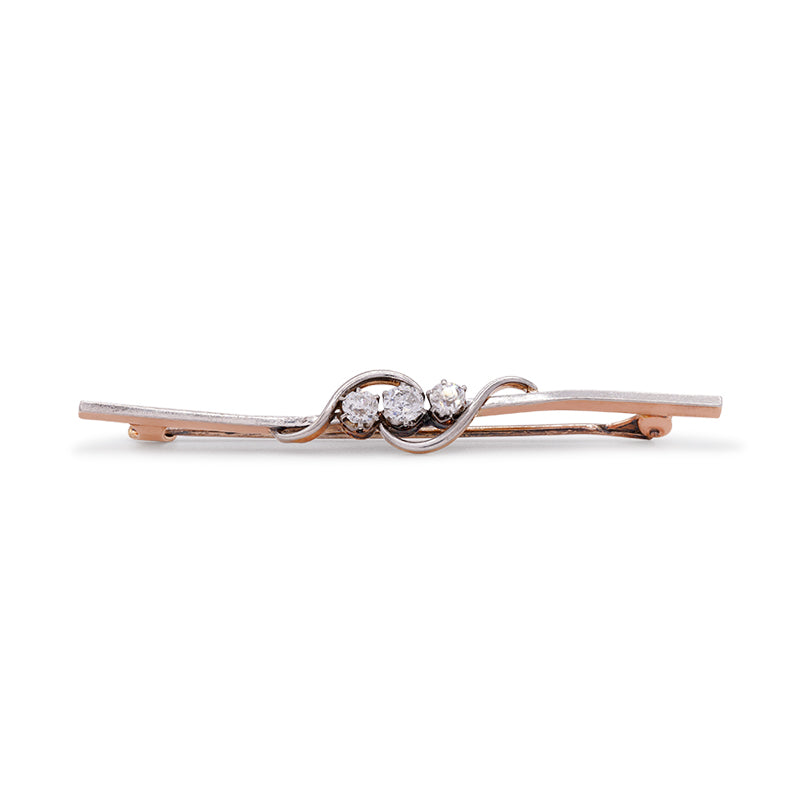 9 Carat Yellow Gold & Platinum Diamond Bar Brooch