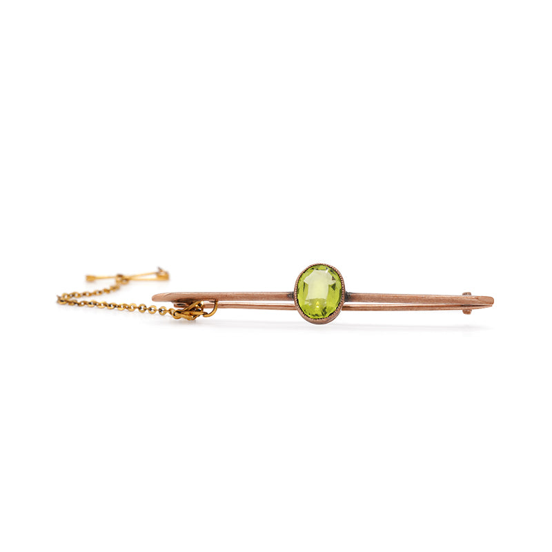 9 Carat Yellow Gold Peridot Bar Brooch