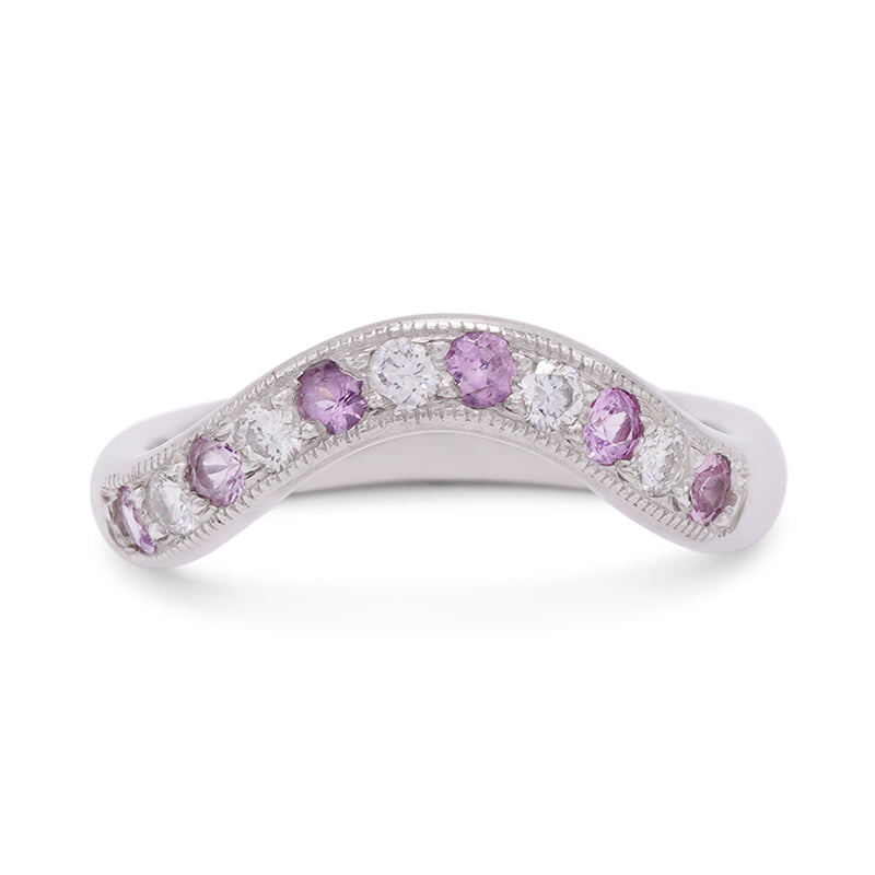 18 Carat White Gold Pink Sapphire & Diamond Shaped Half Eternity Ring