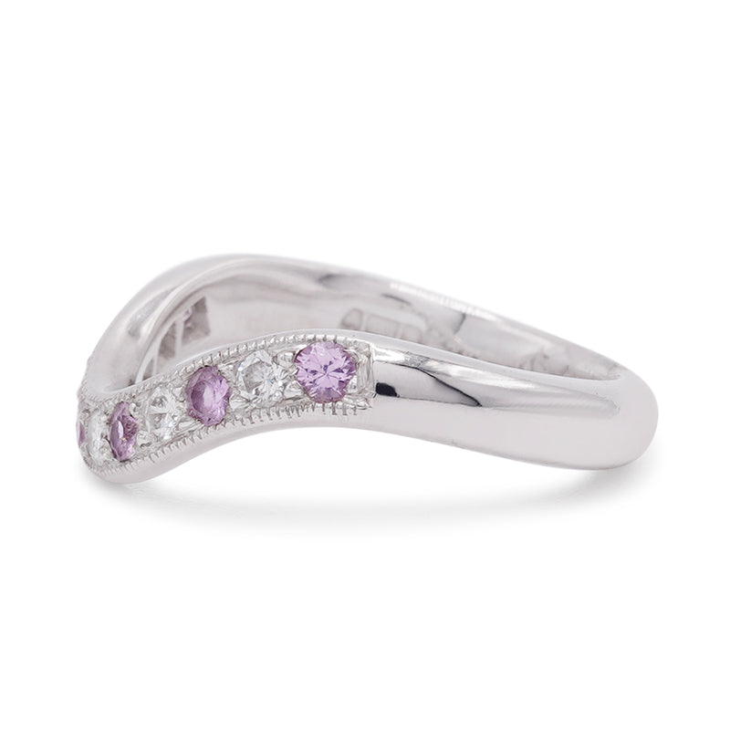 18 Carat White Gold Pink Sapphire & Diamond Shaped Half Eternity Ring