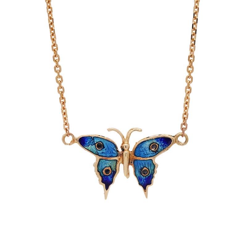 9 Carat Yellow Gold Enamel Butterfly Necklace