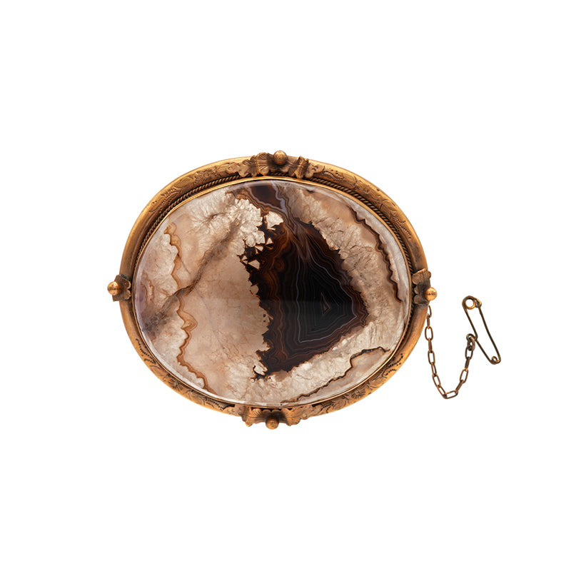 9 Carat Yellow Gold Agate Brooch
