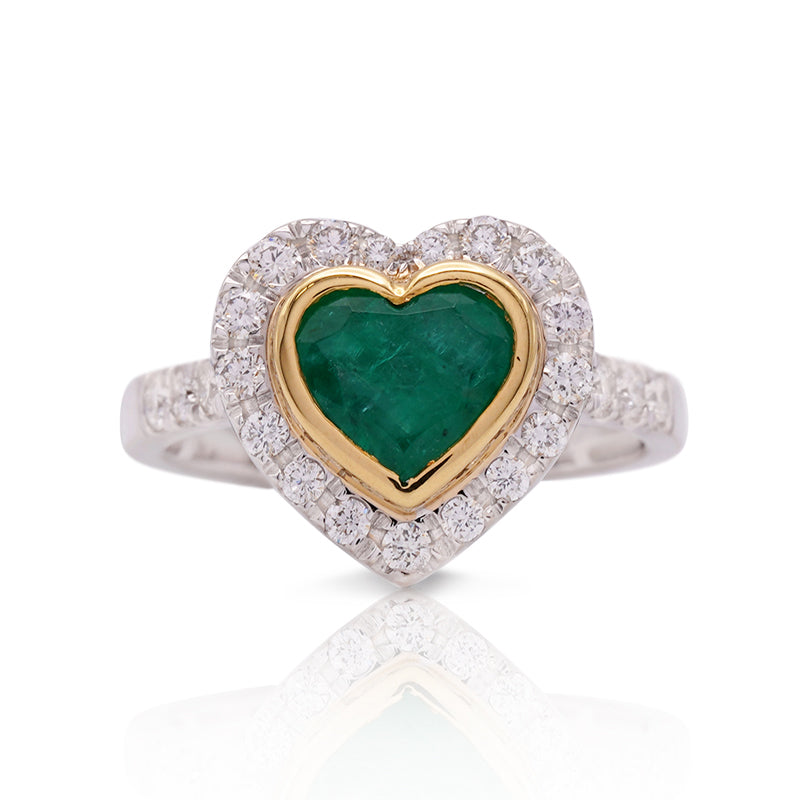 18 Carat White & Yellow Gold Emerald & Diamond Ring