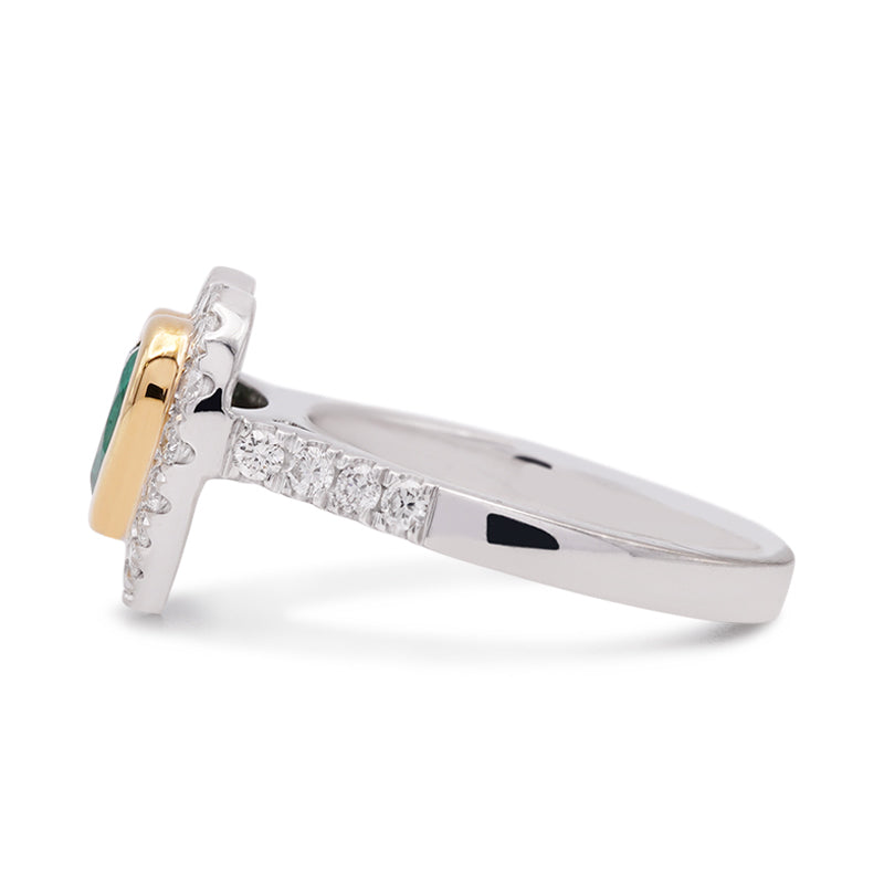 18 Carat White & Yellow Gold Emerald & Diamond Ring