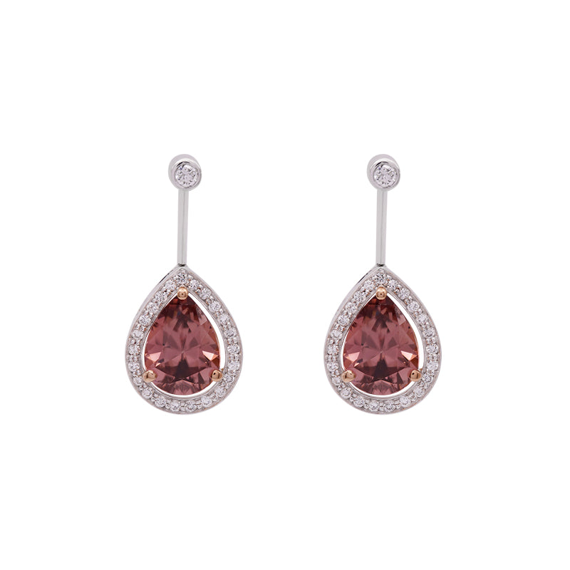 18 Carat White & Rose Gold Malay Garnet and Diamond Drop Earrings