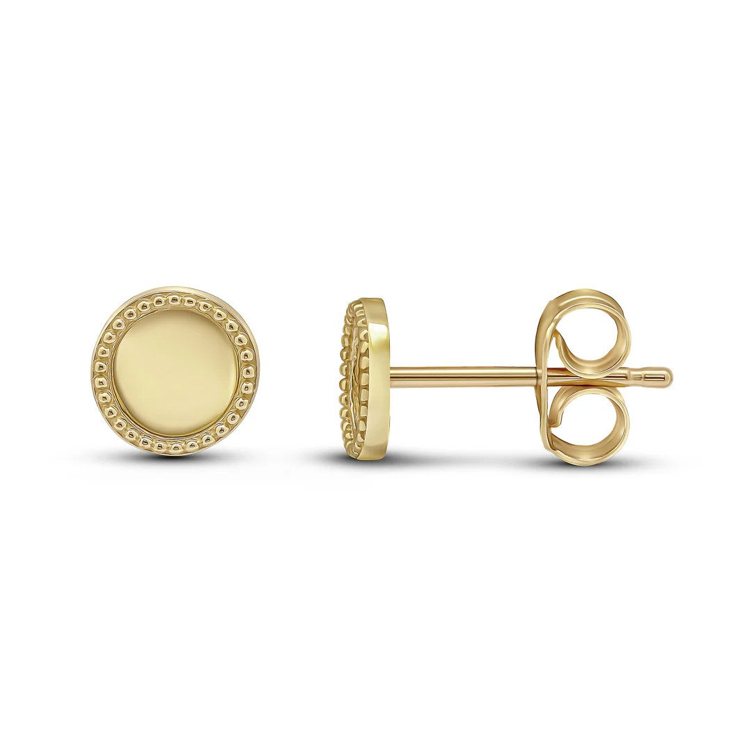 9ct Gold Circular Stud Earrings with Beaded edge