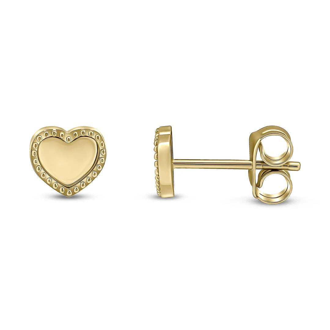 9ct Gold Heart Stud Earring with Beaded Edge