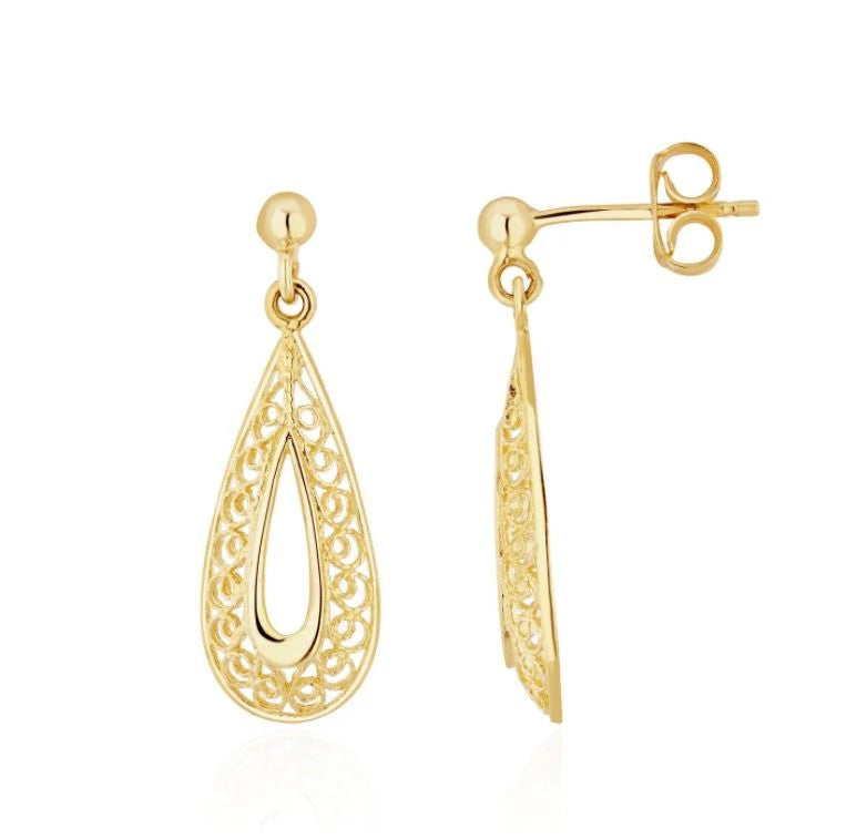 9ct Gold Filigree Drop Earrings