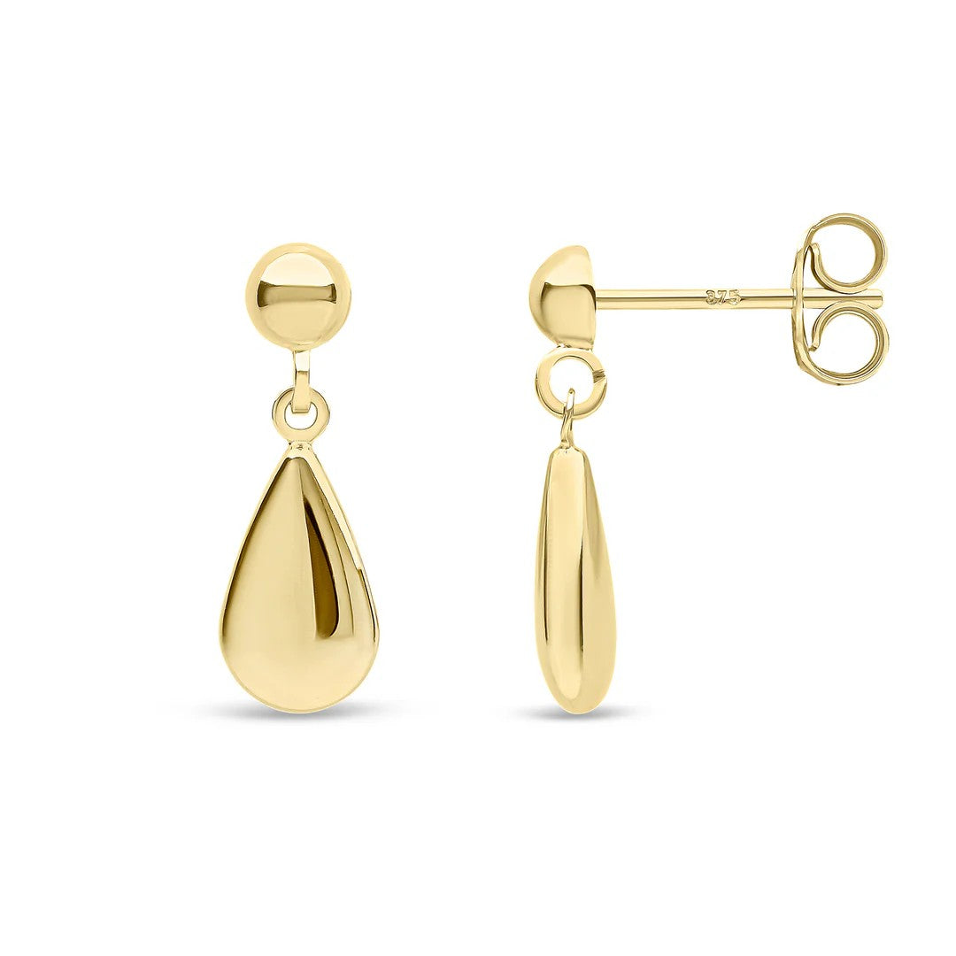 9ct Gold polished Pear shape Drop Earrings