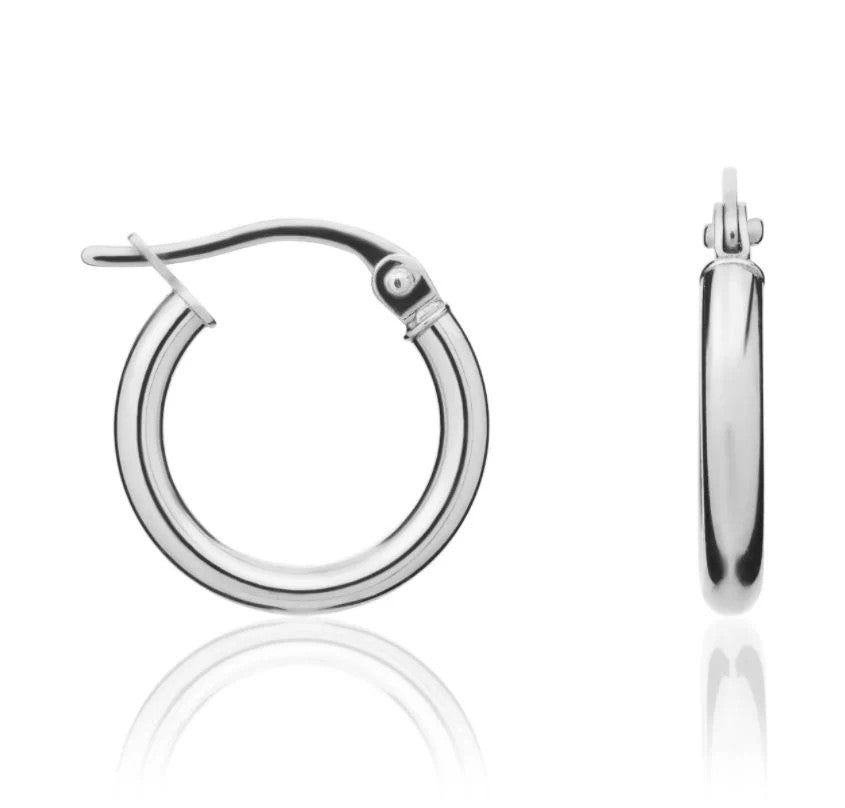 9ct White Gold Small Polished Tube Hoops