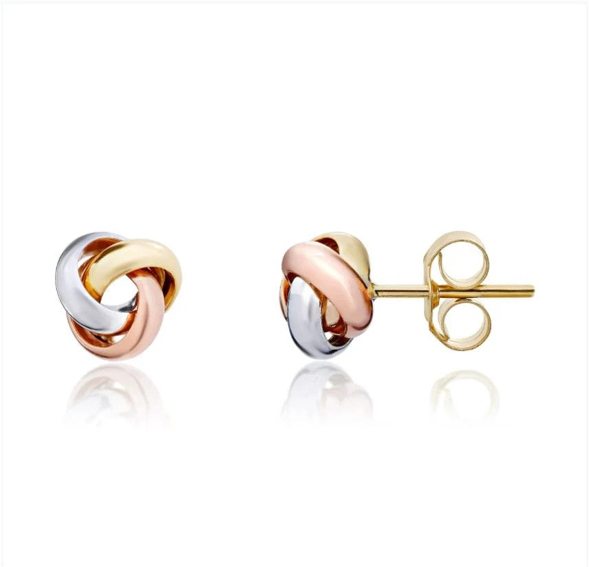 9ct Gold Three Colour Knot Stud Earrings