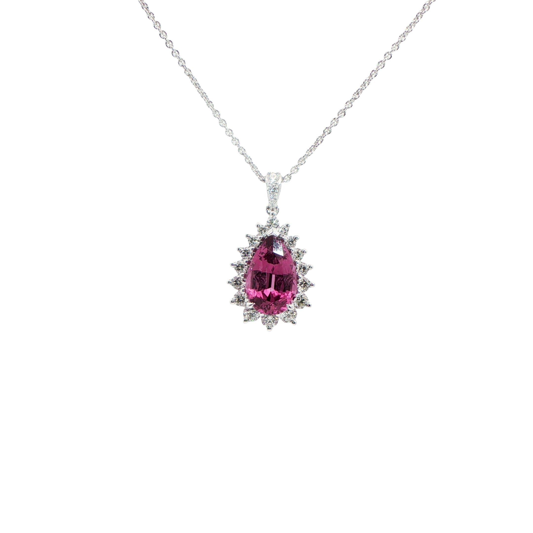 18 Carat White Gold Rose Garnet and Diamond Pendant on Chain