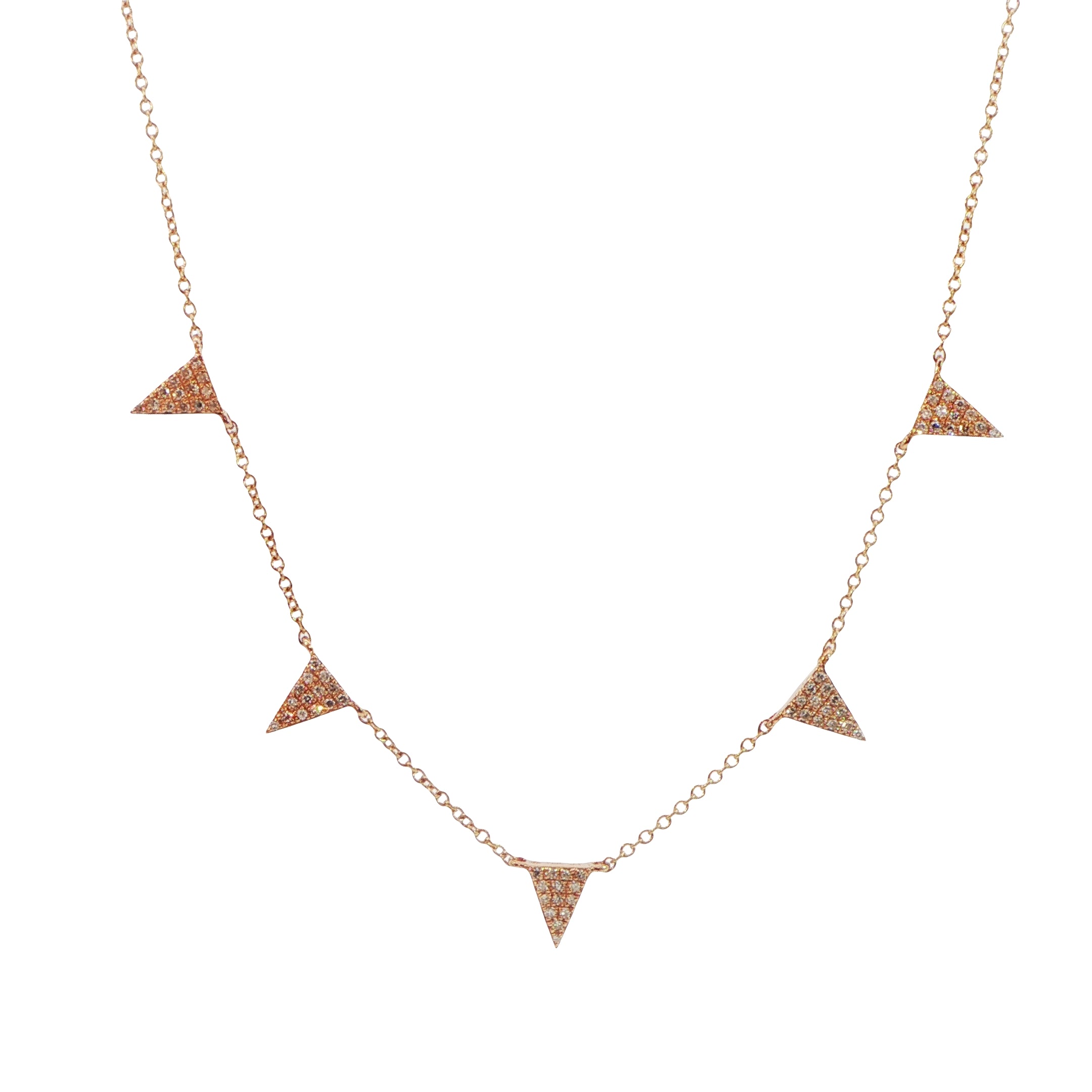 14 Carat Rose Gold Diamond Triangle Necklace