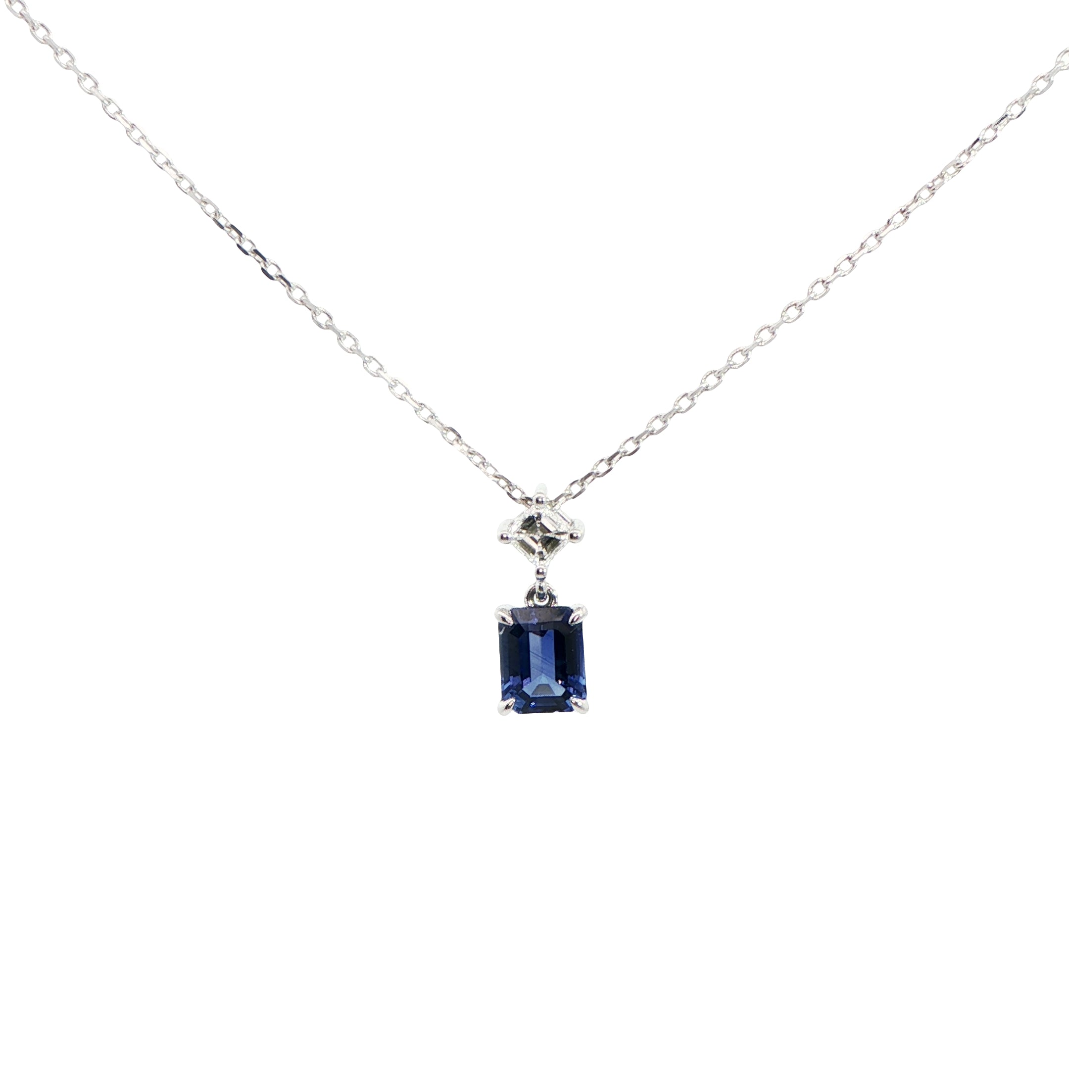 18 Carat White Gold Sapphire and Diamond Pendant on Chain