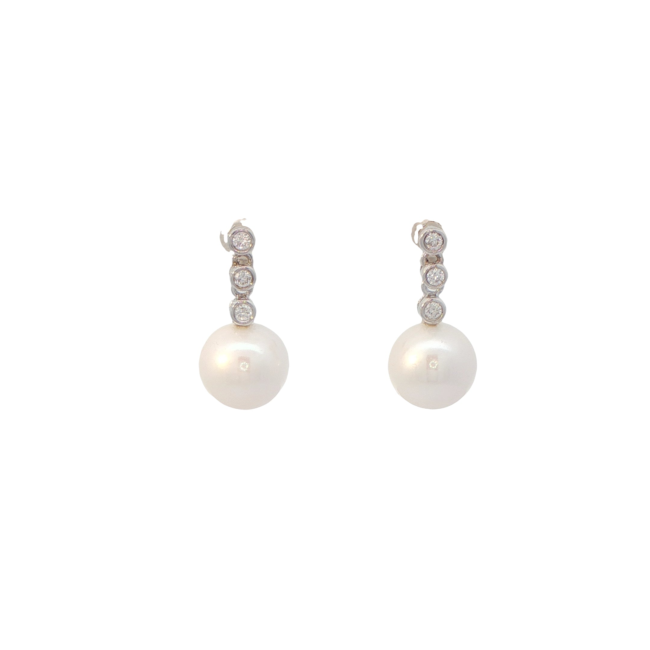 18 Carat White Gold Diamond and Pearl Drop Earrings