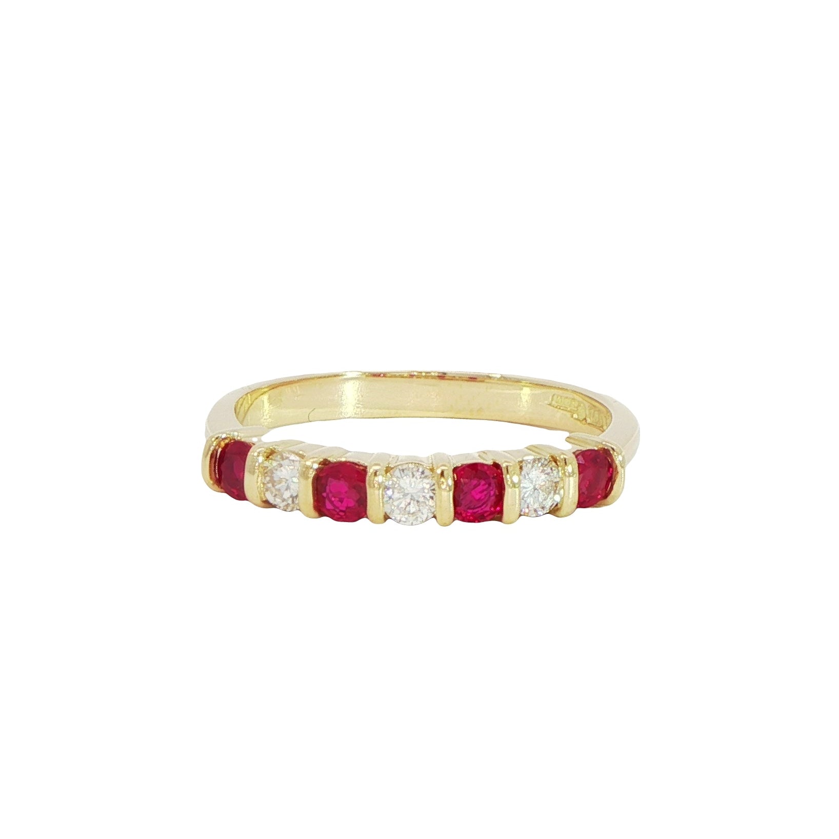 18 Carat Yellow Gold Ruby and Diamond Half Eternity Ring