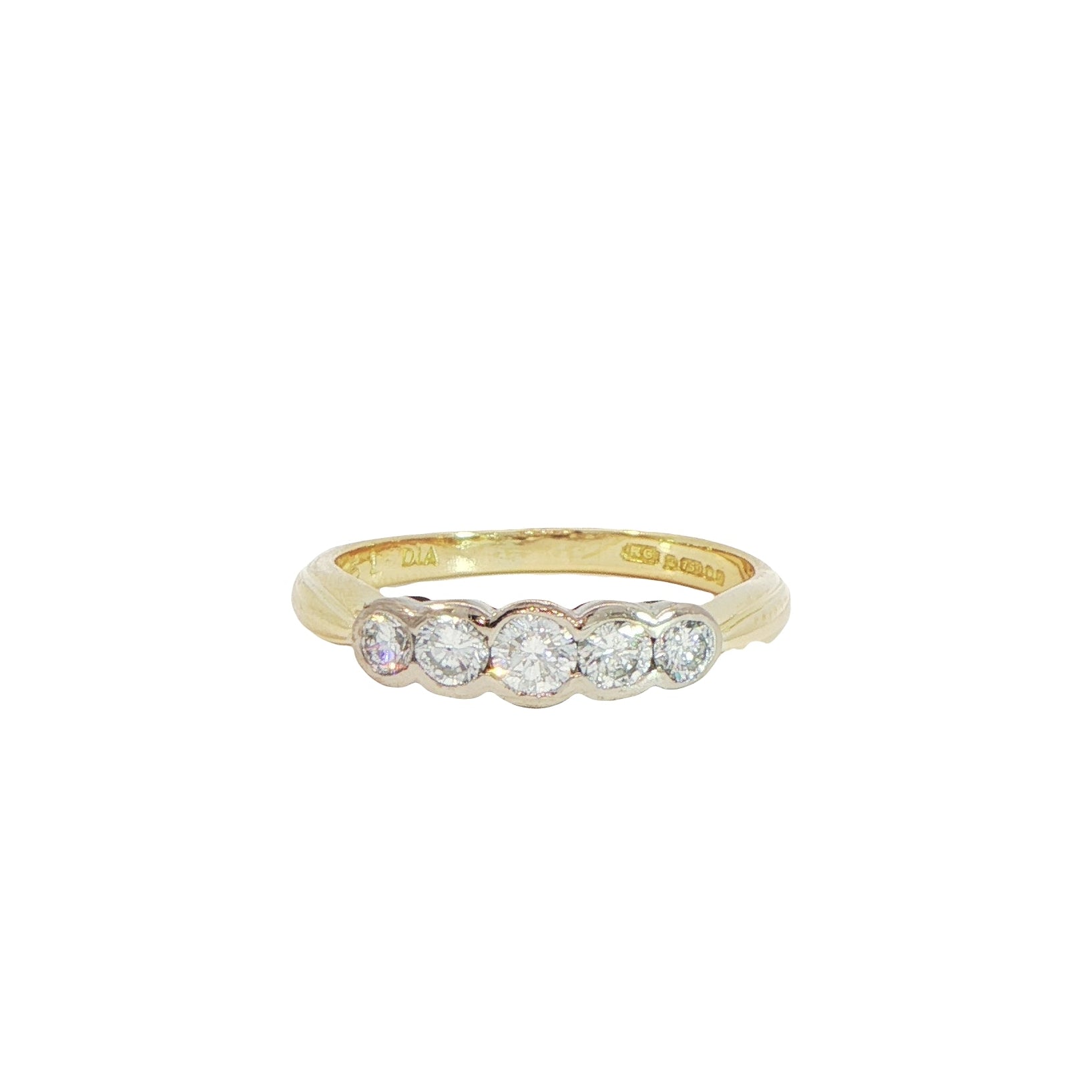 18 Carat Yellow and White Gold Five Stone Diamond Ring