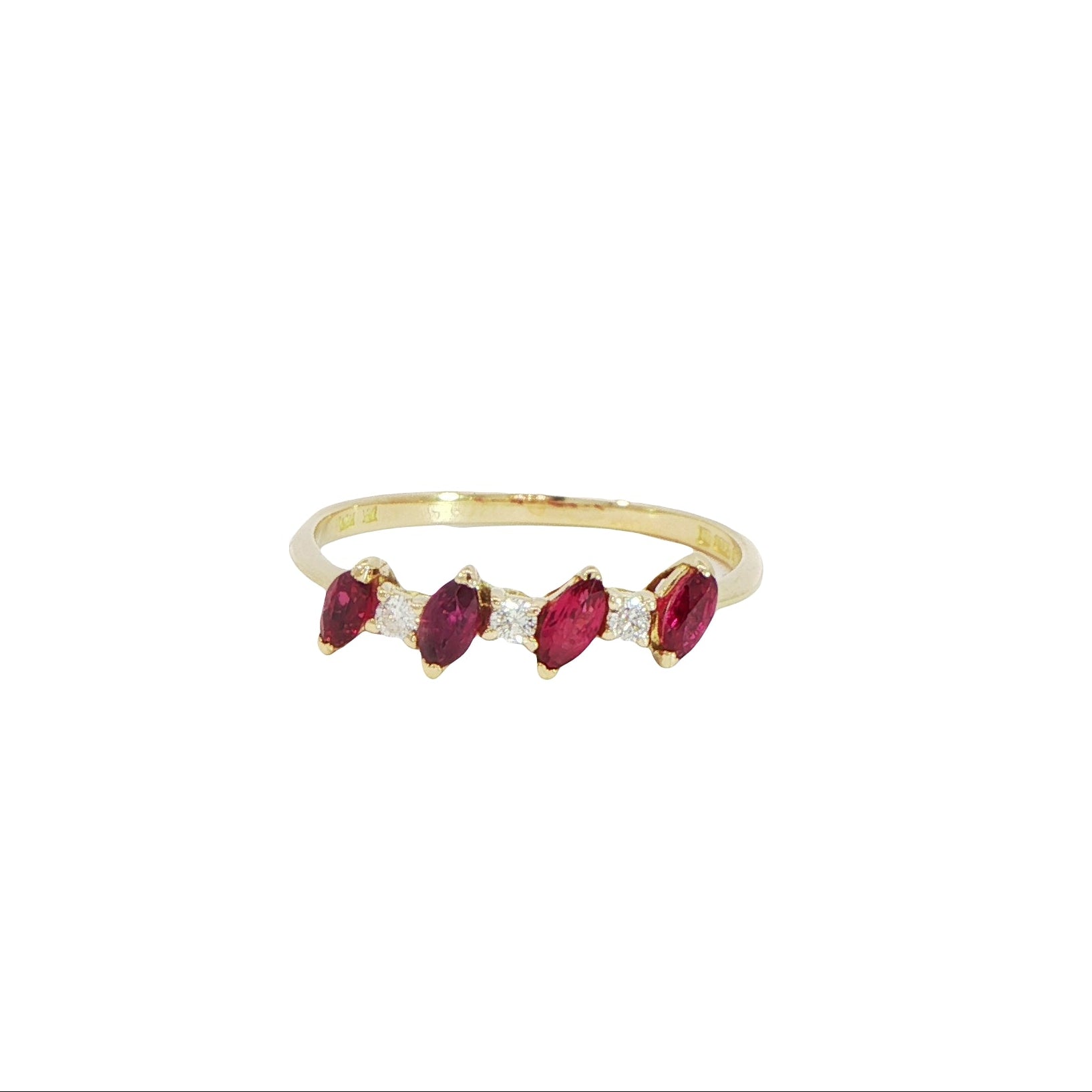 18 Carat Yellow Gold Seven Stone Ruby and Diamond Ring