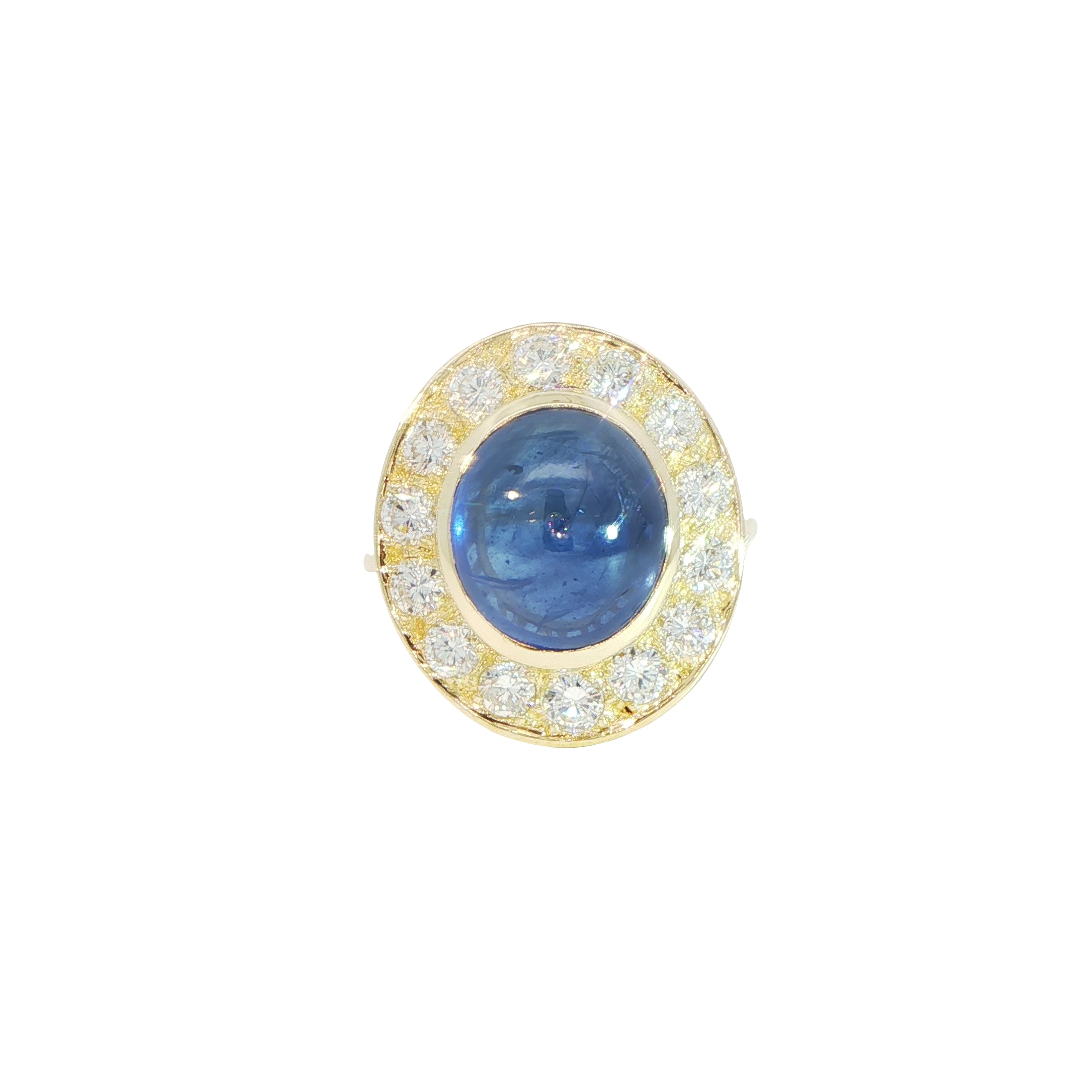 18 Carat Yellow Gold Cabochon Sapphire and Diamond Dress Ring