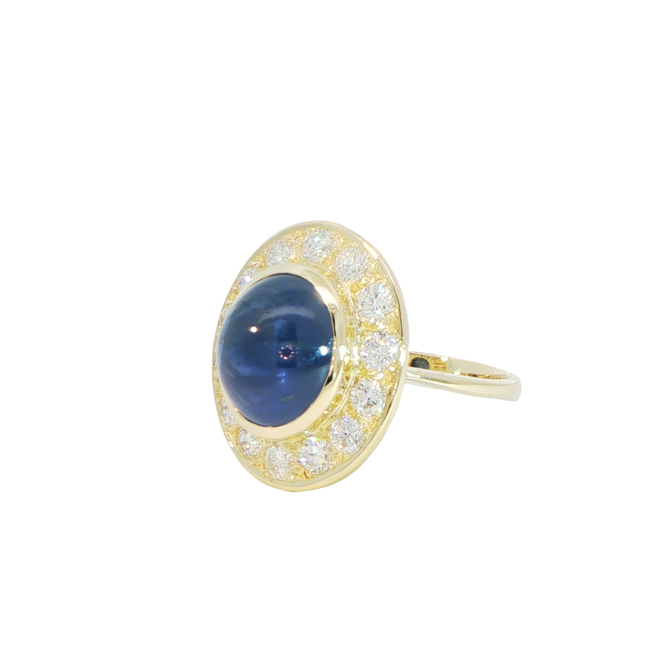 18 Carat Yellow Gold Cabochon Sapphire and Diamond Dress Ring
