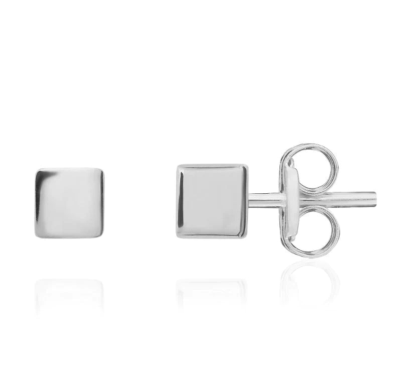 9CT White Gold Polished Cube Stud Earrings
