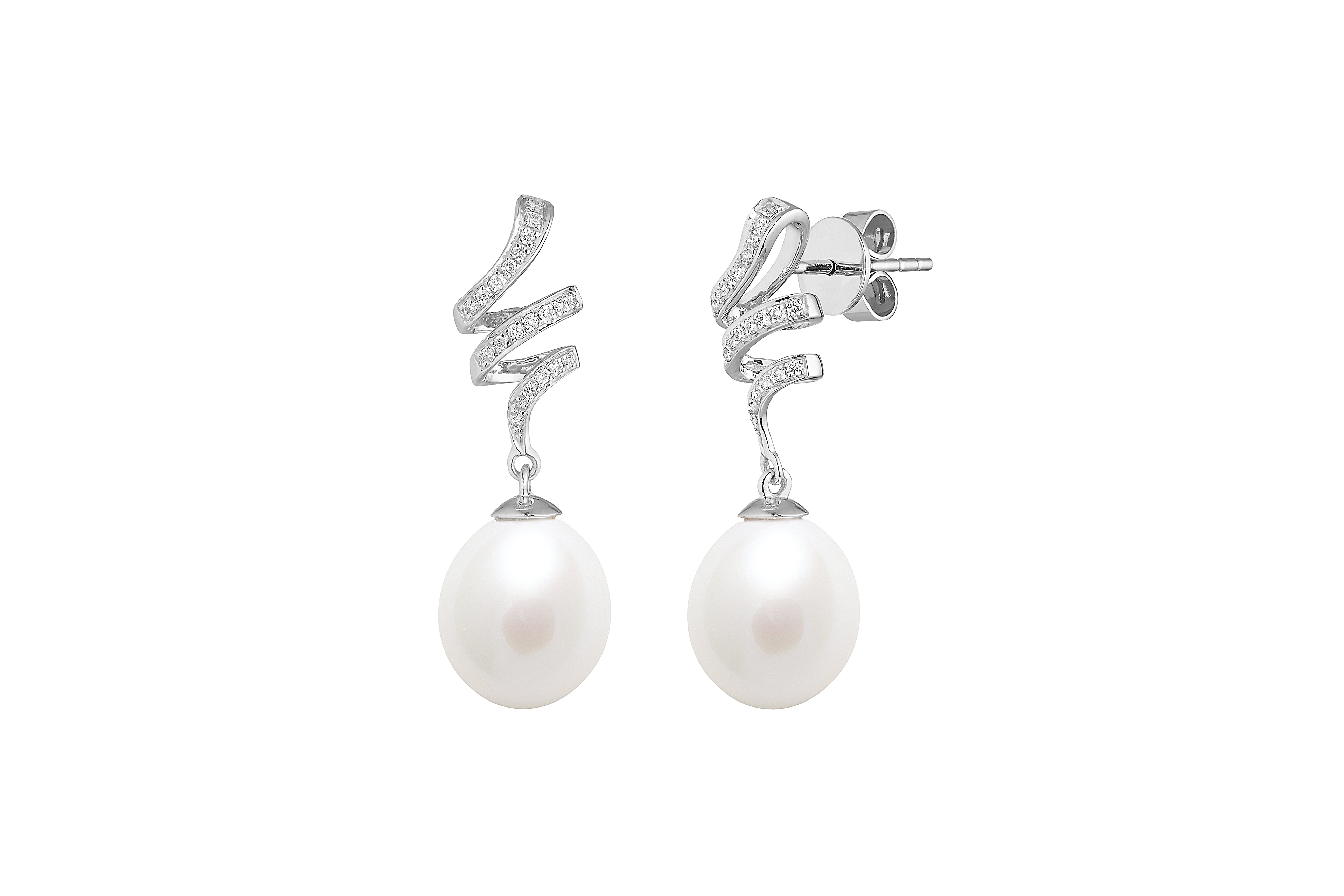 18 Carat White Gold Cultured Pearl and Diamond Drop Stud Earrings