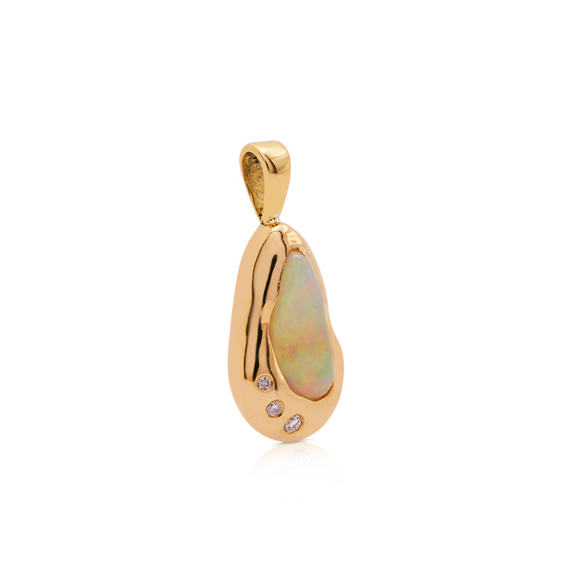 18 Carat Yellow Gold Opal and Diamond Nugget Pendant