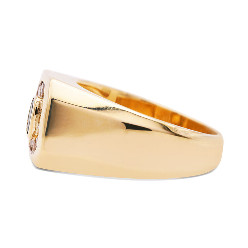14 Carat Yellow Gold Emerald and Diamond Signet Ring