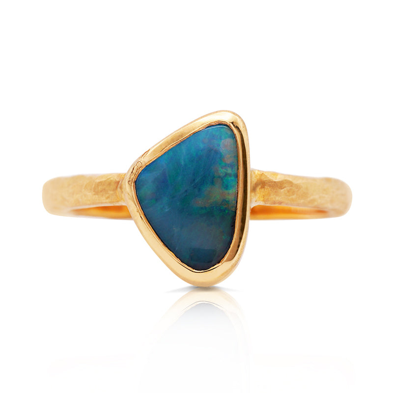 18 Carat Yellow Gold Blue Opal Ring