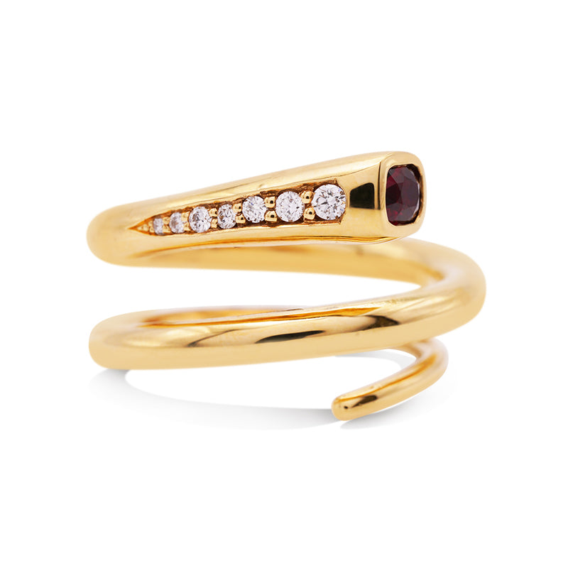 18 Carat Yellow Gold Ruby and Diamond Snake Ring