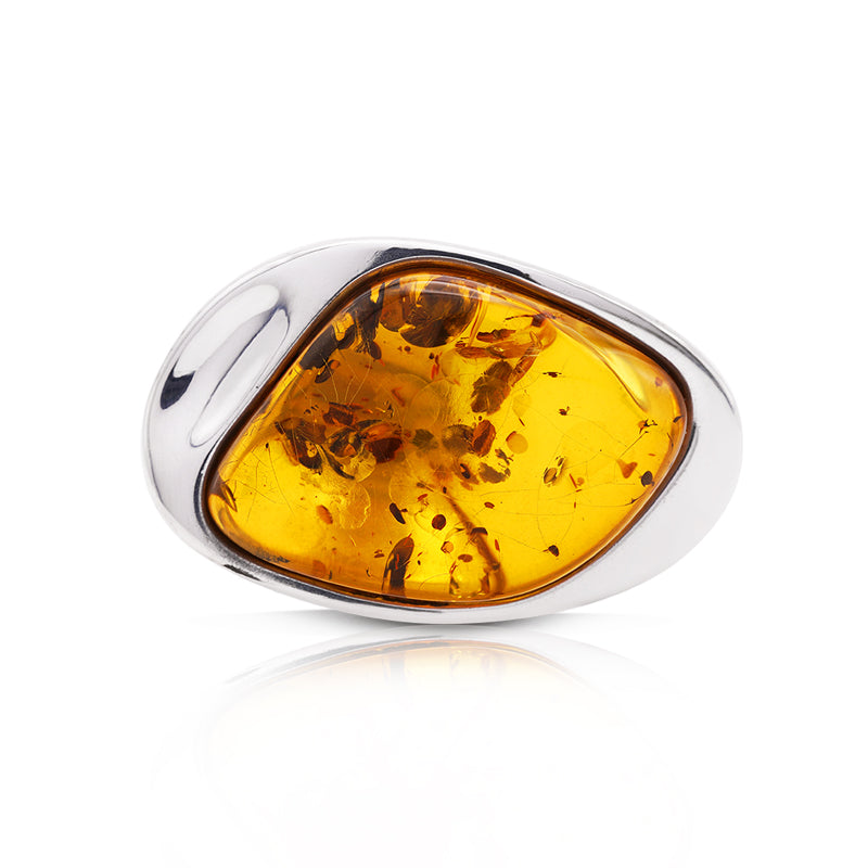 Silver Cocktail Amber Ring