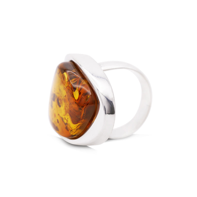 Silver Cocktail Amber Ring