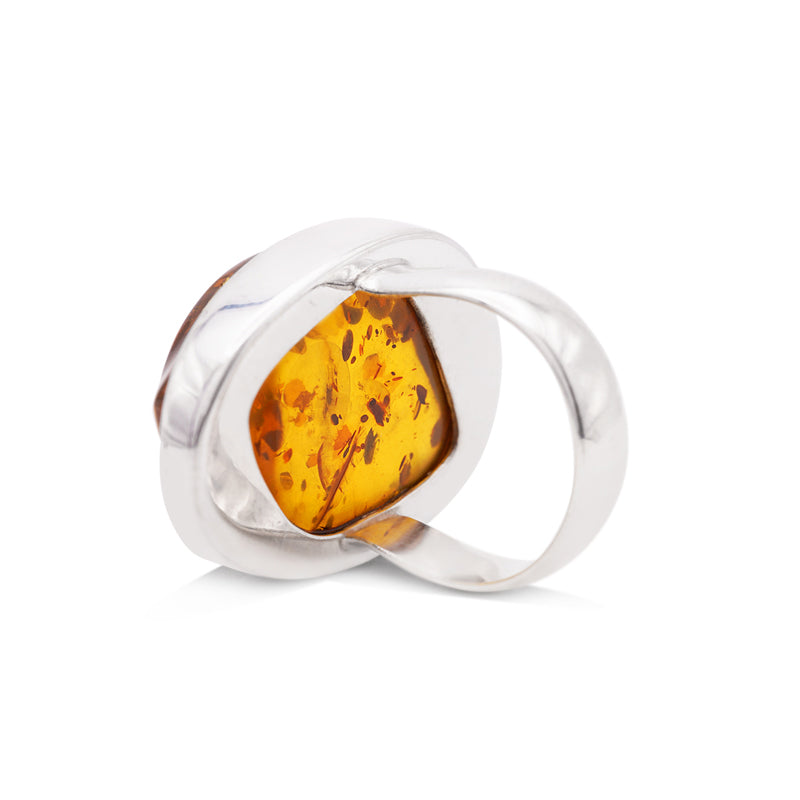 Silver Cocktail Amber Ring