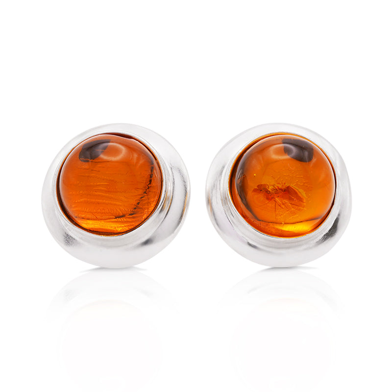 Silver Amber Stud Earrings
