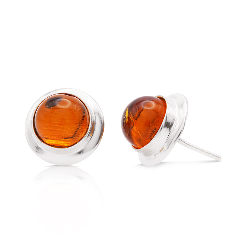 Silver Amber Stud Earrings