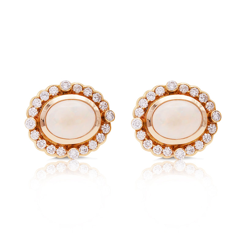 18 Carat Yellow Gold Opal and Diamond Stud Earrings